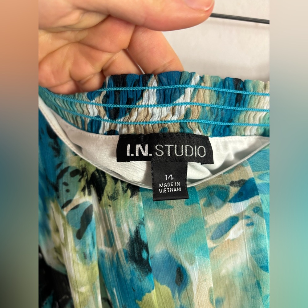 Turquoise Floral Abstract One Shoulder Flowy Boho Beach Goddess Dress Size L-XL - Picture 7 of 13